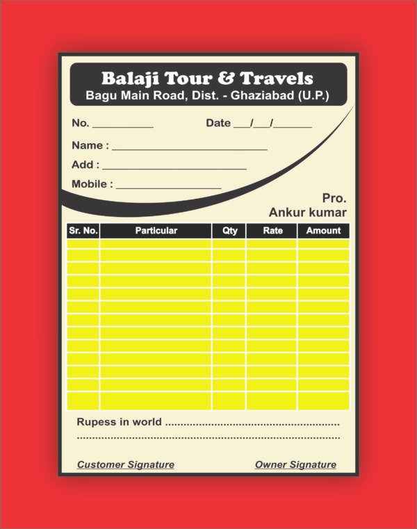 Balaji Tour & Travels Bill Book A5