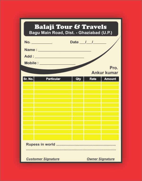 Balaji Tour & Travels Bill Book A5 Balaji Tour & Travels Bill Book A5