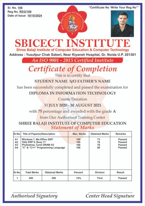 Institute Marksheet Design