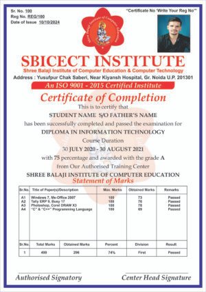 Institute Marksheet Design