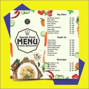 Food Menu Restaurant Template Free Design A4 Size