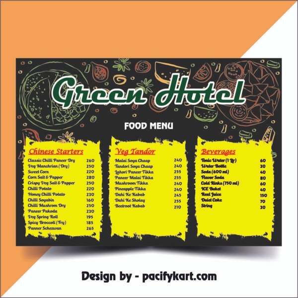 Green Hotel Food Menu Card Design A4 Size