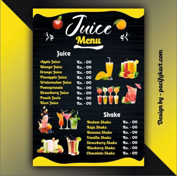 Juice Menu Card Template Design A4 Size