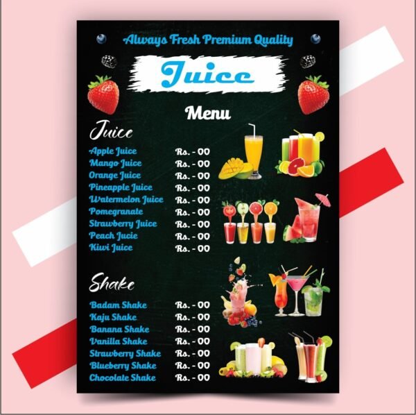 Juice Shop Menu Card Template Design A5 Size