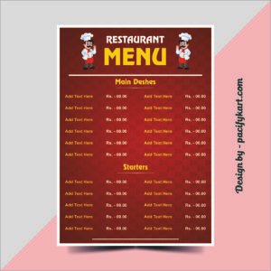 Restaurant Menu Card Design A4 Size