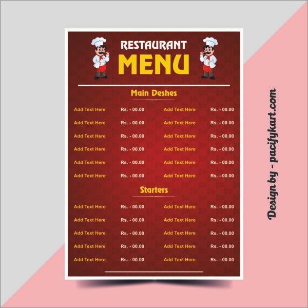 Restaurant Menu Card Design A4 Size