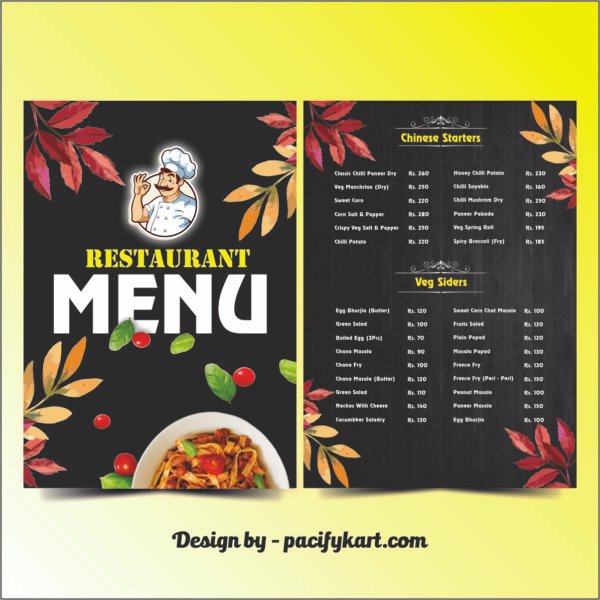 Restaurant Food Menu Card Design Template A5 Size Both Side