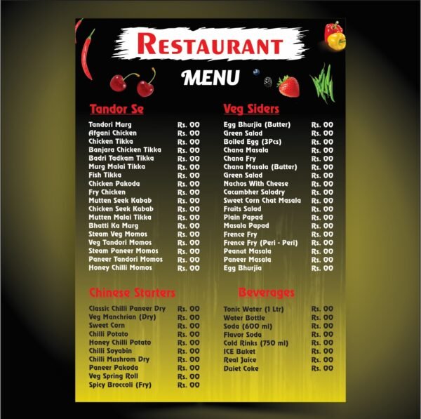 Restaurant Menu Card Template Design A5 Size