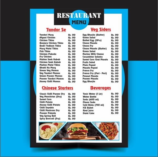 Restaurant Menu Card Template Design A5 Size