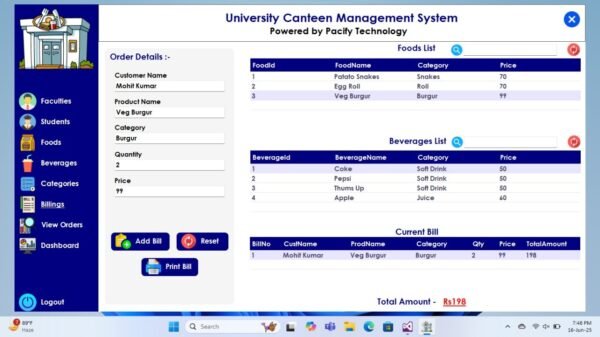 University Canteen Management System Full Project in C#
