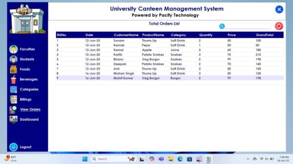 University Canteen Management System Full Project in C#