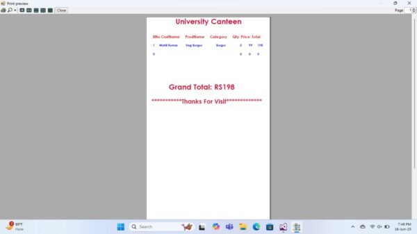 University Canteen Management System Full Project in C#