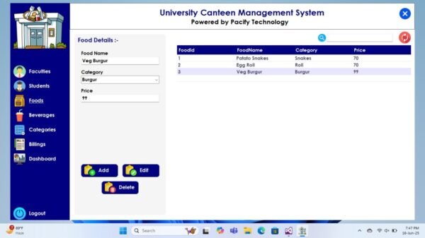 University Canteen Management System Full Project in C#