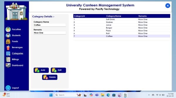 University Canteen Management System Full Project in C#