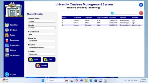 University Canteen Management System Full Project in C#