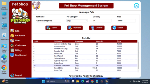 Pet Shop Management System Full Project in C#