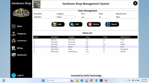 Hardware Shop Management System in C#