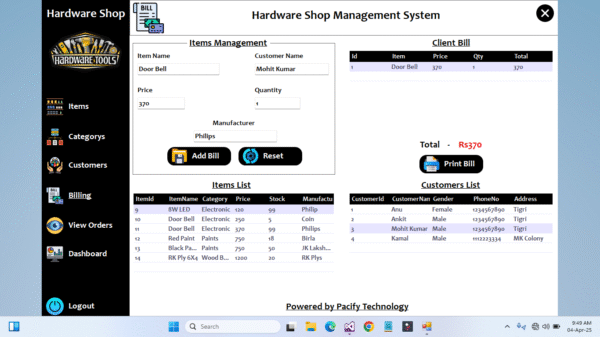 Hardware Shop Management System in C#