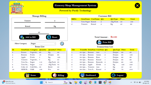 Grocery Shop Management System in C#