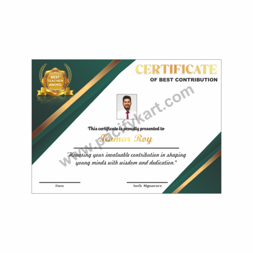 Certificate of Best Contribution Award for Teachers’ Day | Teacher Appreciation Certificate Design CDR – PacifyKart
