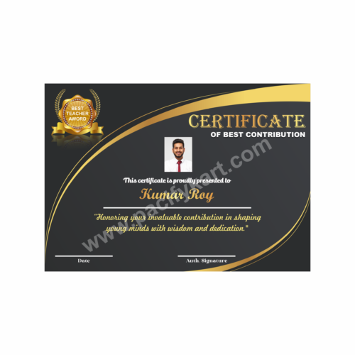 Certificate of Best Contribution Award for Teachers’ Day | Teacher Appreciation Certificate Design CDR – PacifyKart