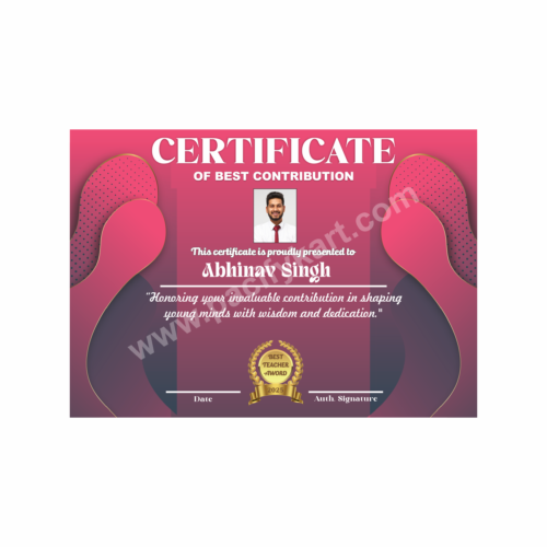 Certificate of Best Contribution Award for Teachers’ Day | Teacher Appreciation Certificate Design CDR – PacifyKart