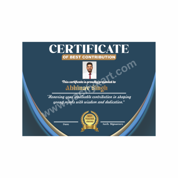 Certificate of Best Contribution Award for Teachers’ Day | Teacher Appreciation Certificate Design CDR – PacifyKart