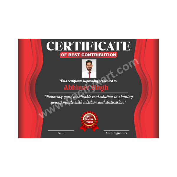 Certificate of Best Contribution Award for Teachers’ Day | Teacher Appreciation Certificate Design CDR – PacifyKart