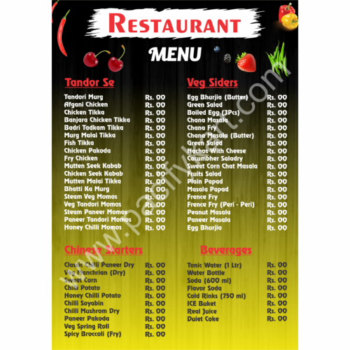 Restaurant Menu Card Design A5 Size | Food Menu Card CDR – PacifyKart
