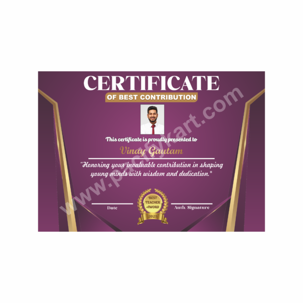 Certificate of Best Contribution Award for Teachers’ Day | Teacher Appreciation Certificate Design CDR – PacifyKart