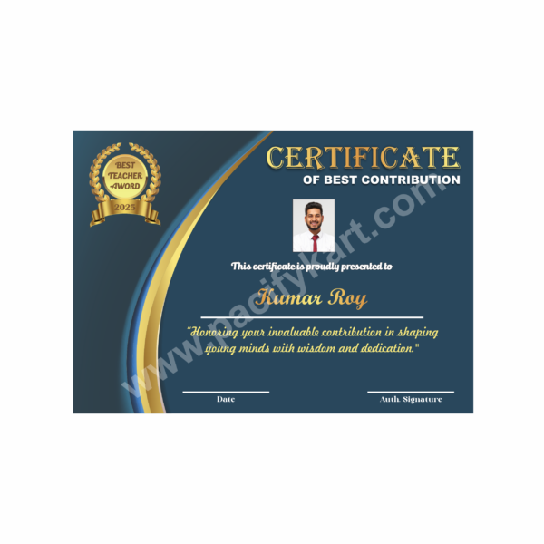 Certificate of Best Contribution Award for Teachers’ Day | Teacher Appreciation Certificate Design CDR – PacifyKart